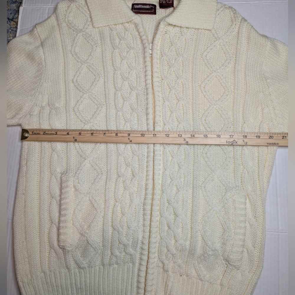 Vintage Men's Cream Cable Knit Cardigan Traditionalist Sportswear Grandpacore XL - Picture 7 of 9